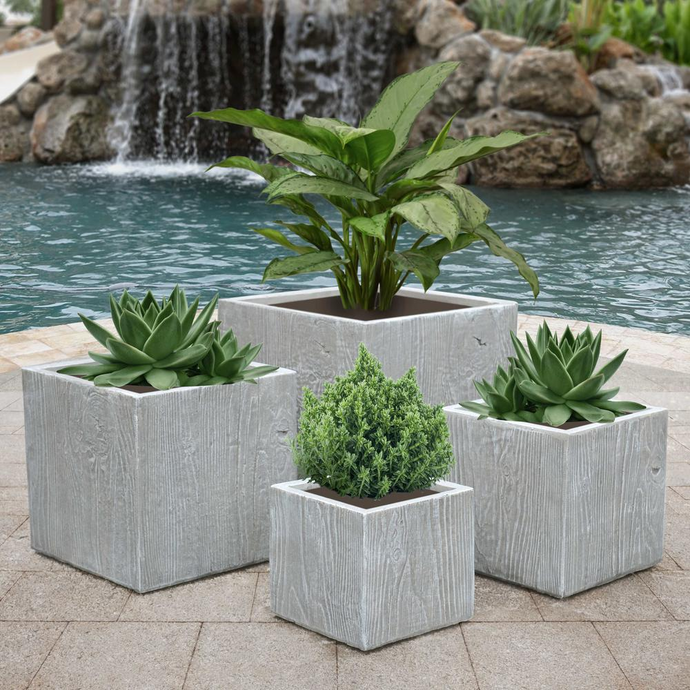 Wood Design Planters Set of 4 in Gray Finish