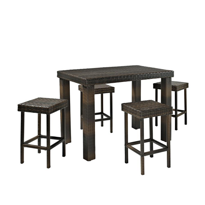 Palm Harbor 5Pc Outdoor Wicker Counter Height Dining Set Brown - Table, 4 Stools